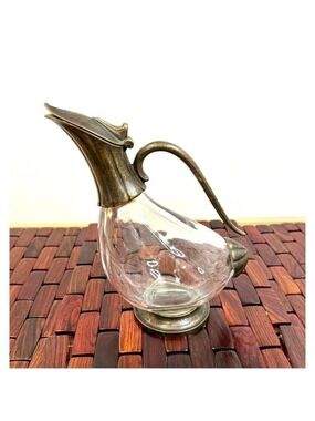 Vintage Duck Decanter Brass & Glass Italian Wine Pitcher with Hinged Lid Barware